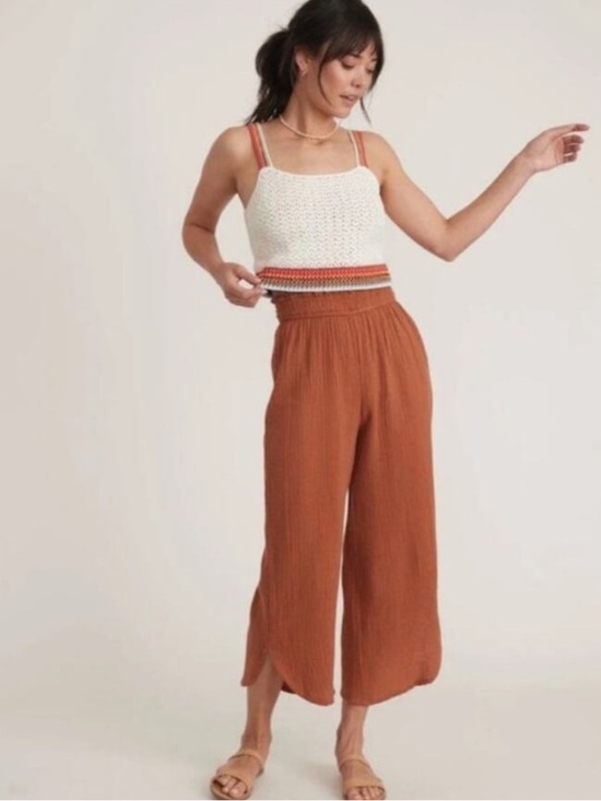 Marine Layer Pants - Marine Layer Corinne Gauze Wide Leg Pants M Sienna Double Cloth Pull On Boho
